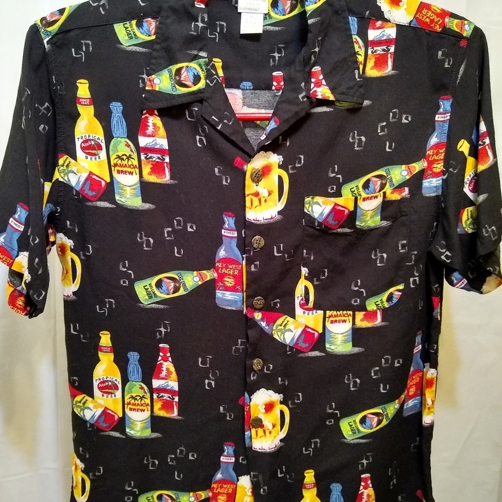 Men's M Beer Bottle Print Button Down Casual Shirt